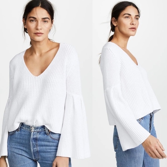 Free People Sweaters - Free People Damsel Cable Knit Bell Sleeve Sweater White Size XS